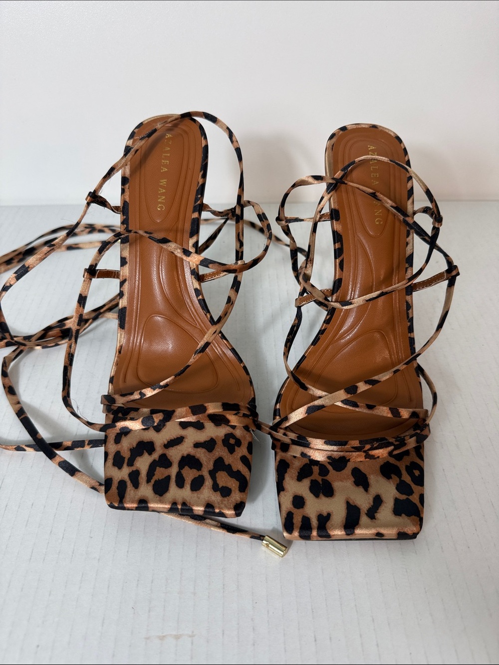 Azalea Wang Laura Leopard Print Lace-Up High Heel Sandal size 7 NWOT - Picture 4 of 9